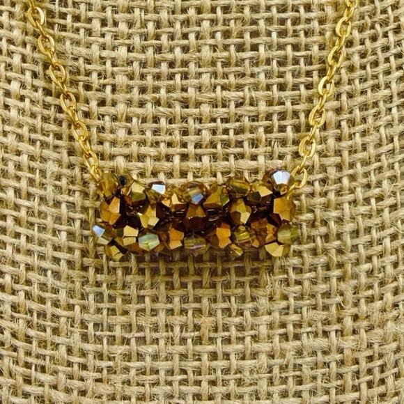 New gold bling Beaded crystal floating bar necklace New With Box! Handmade - Picture 1 of 5